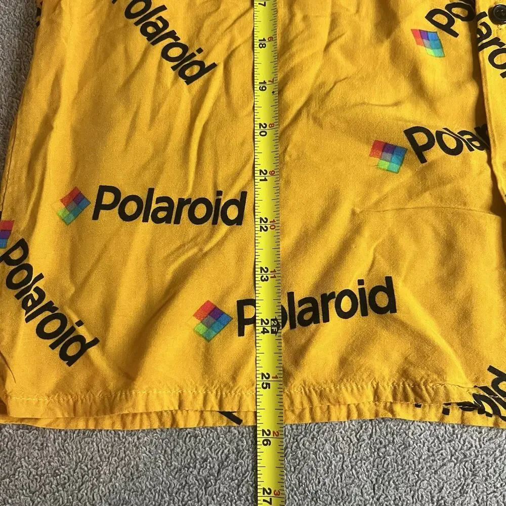 Polaroid Men's Small Short Sleeve Button Down Shirt Yellow All Over Print Logo S